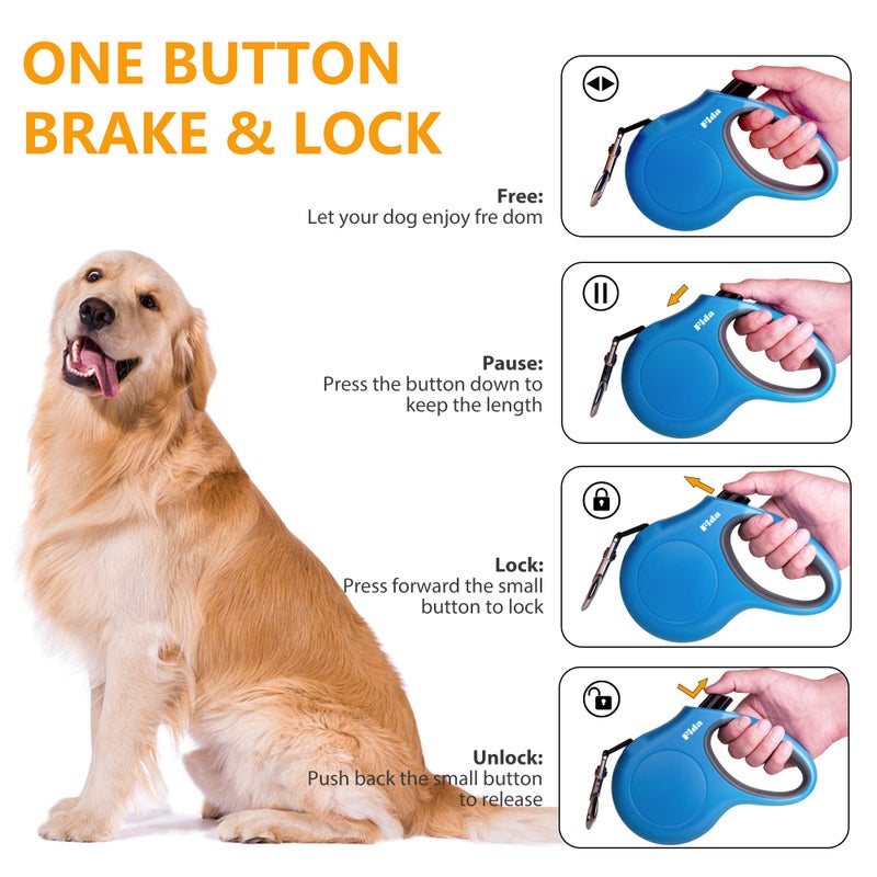 Fida Retractable Dog Leash with Dispenser and Poop Bags, 16 ft Pet Walking Leash for Small Dog or Cat up to 26 lbs, Anti-Slip Handle, Tangle Free, Reflective Nylon Tape (S, Blue) - Image 4